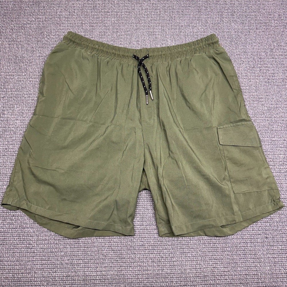 Consequence Mens Cargo Shorts Olive Green Elastic Waist Drawstring Medium 9325